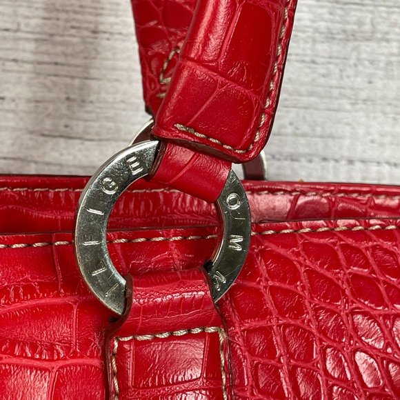 Y2K Tommy Hilfiger Shoulder Bag Red Croc Embossed Leather Pockets Preppy - Picture 2 of 16